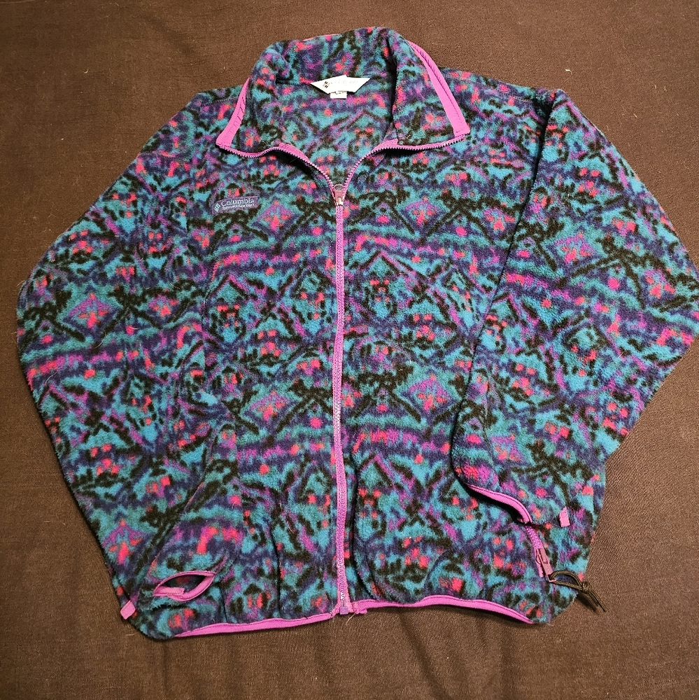 VINTAGE Columbia Geometric Fleece Full Zip Up Jacket L